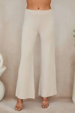 NEW MILIO MILANO women's wide leg knit pants in beige